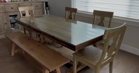 Dining table with glass top, 4 chairs. Free bench if everything taken togethet