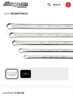 Snap on five piece 12 point metric flank Drive ratcheting wrench set