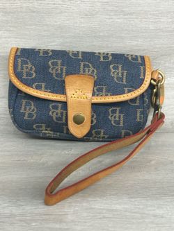 Vintage Dooney & Bourke Y2K Brown Wristlet Multi-Colored DB Logo Button Flap (PO1020190)
