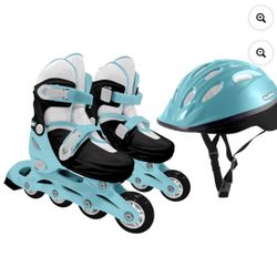 HALO Rise Above Jr. 3-Piece Adjustable Inline Skates Combo Set - Teal - Skates and Helmet- Junior Sizes 3-6