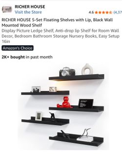 Brand New Richer House Black Floating Wall Shelves Set of 5
