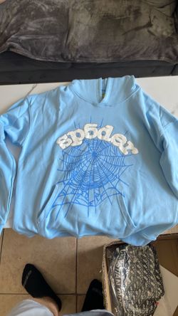 light blue sp5der hoodie size large