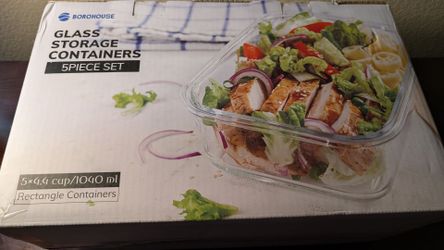 Borohouse 5-Pack Borosilicate Glass Containers with Tempered Lids