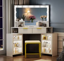 White and Gold Vanity with Drawers NEW IN BOX