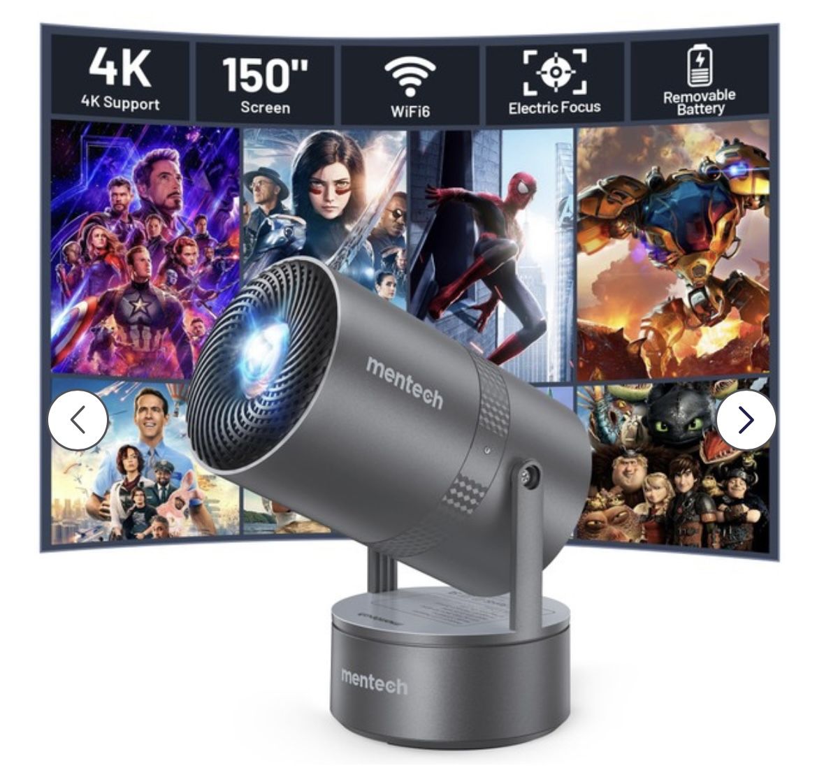 Mentech Smart Home Projector X3 White with Remote Control Used Working Tested