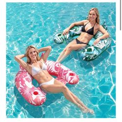 2-Pack Brand New Inflatable Pool Float Chairs – Tropical U-Seat Recliners