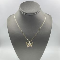 10KT TRI-COLOR GOLD 24” VALENTINO LINK CHAIN 2.5MM 4.9GR W/ 10KT TRI-COLOR GOLD BUTTERFLY CHARM 2.0GR