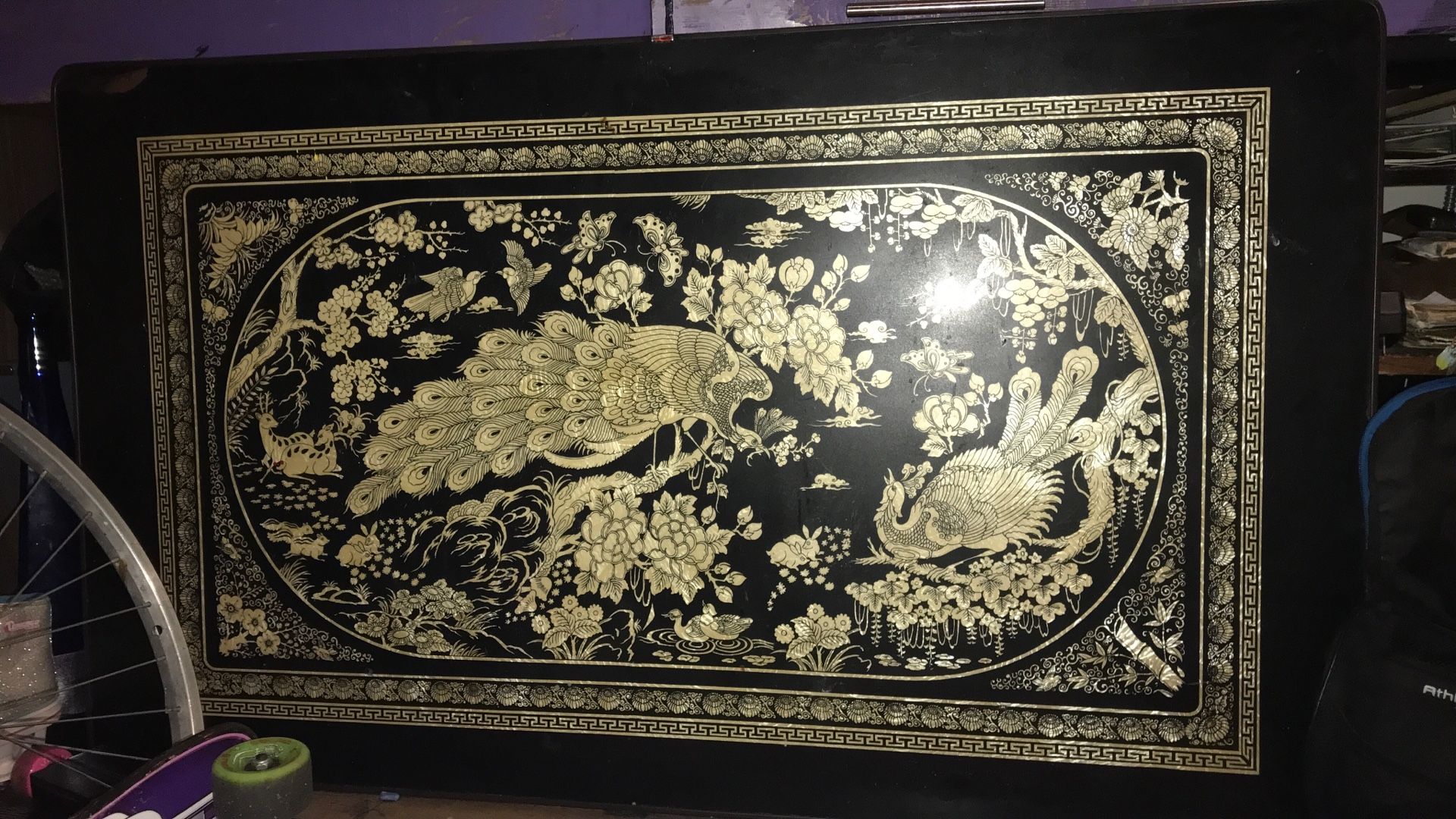 Vintage Chinese Alabone Peacock Table