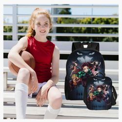 Anime Backpacks Set,Cartoon Laptop Backpacks Teens Backpack Travel Bags Pencil Case Lunch Box （Black $20
