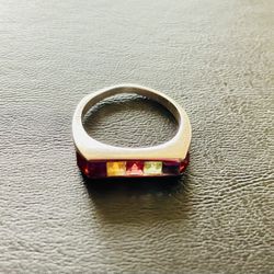Multi Gemstone And Sterling Silver Ring. Size 8