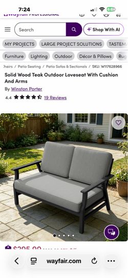 Like new - Solid Wood Teak Outdoor Loveseat With Cushion And Arms