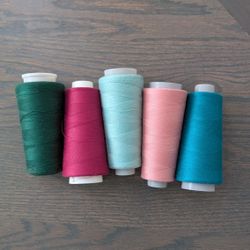 Set of Five Colorful Thread Spools