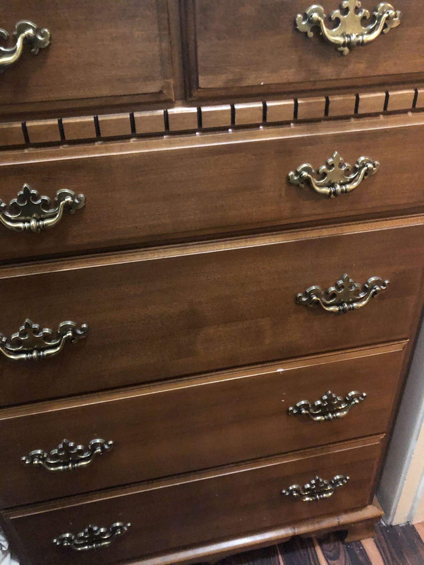 Tall solid wood dresser with brass handles
