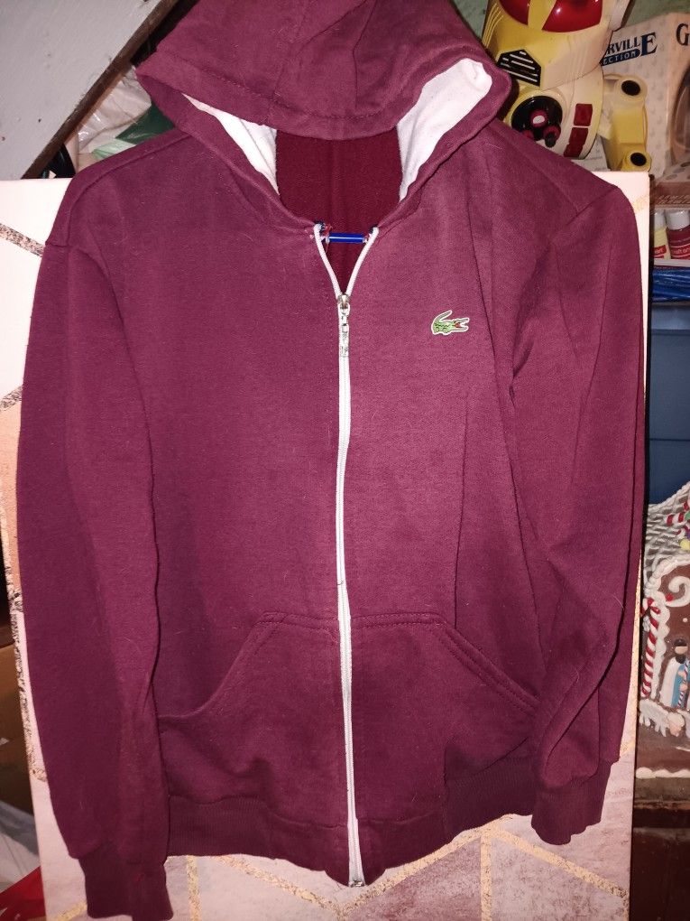 Kids Burgundy Lacoste Zip Ùp Hodie 14/16