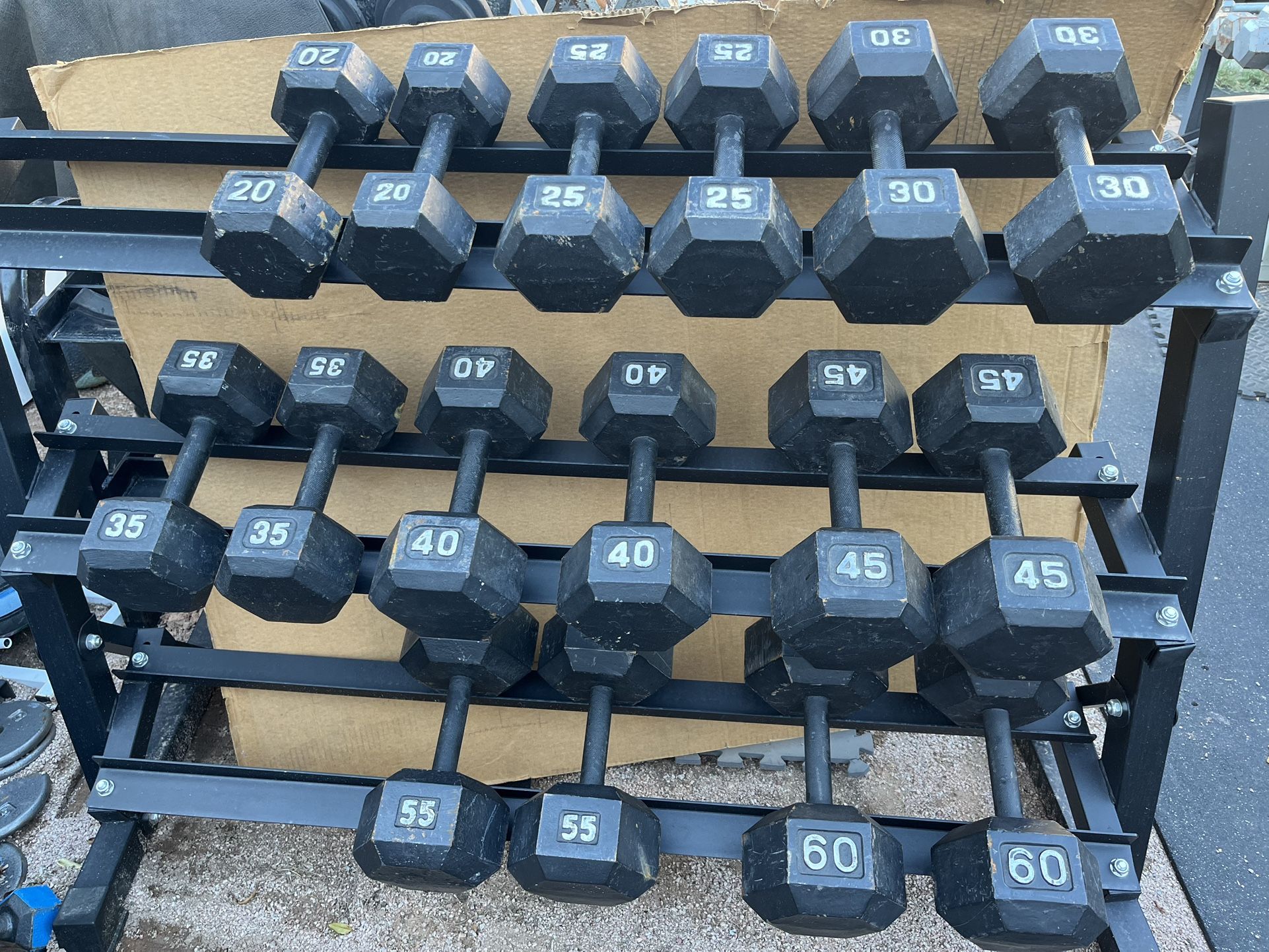 20-60lb Hex Iron Dumbbell Set Weights With Rack