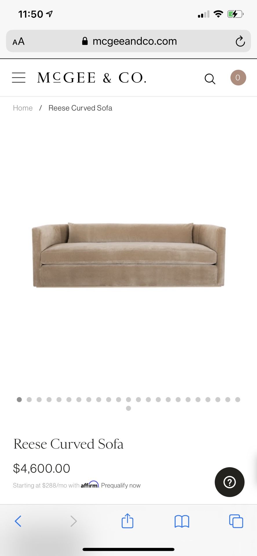McGee & Co. Reese Sofa - in Great Condition in Fawn Velvet