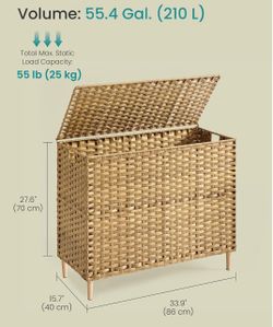 SONGMICS 42 Gallons (160 L) Laundry Hamper Rattan w/ Lid - Natural **No Liner**
