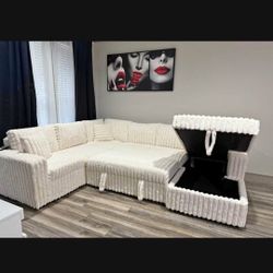 Sleeper Coych Sofa Bed Pull Out NEW Storage Cream