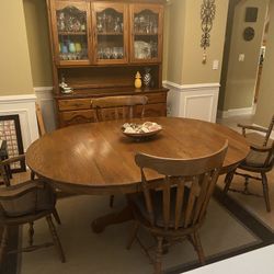 Solid Oak Dining And China Cabinet Set