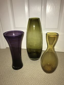 Glass Vases (purple, green, yellow)