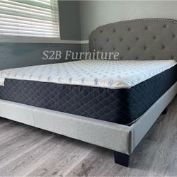 Full Grey Tufted Bed With Ortho Mattress Included!!