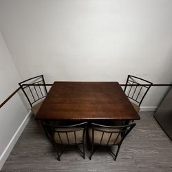 4-Piece Dining Set – Wood Table & Metal Frame Chairs