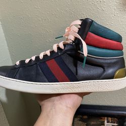 Authentic Gucci Ace High-top Sneakers- Black Multicolor Size 10.5