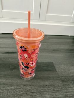 Vera Bradley Coral & Pink Floral Double-Wall Tumbler with Straw