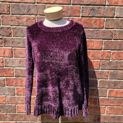 Orvis Sweater Chenille Knit Polyester Crew Neck Pullover Plum Womens Small EUC
