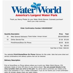 Waterworld Tickets