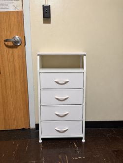 White 4-Drawer Fabric Dresser with Top Shelf
