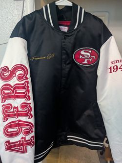 SAN FRANCISCO 49ERS MEN'S TEAM ORIGINS VARSITY SATIN JACKET