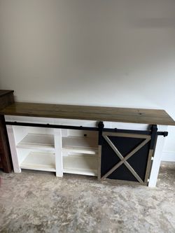 Rustic Farmhouse TV Stand with Sliding Barn Door