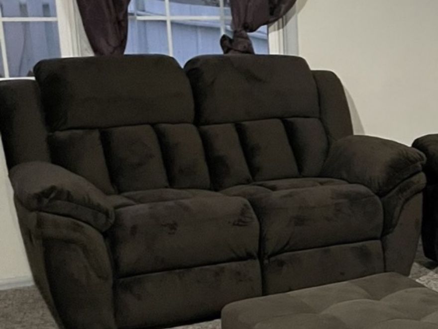 Comfy Reclining Loveseat With Blue Couch Cover