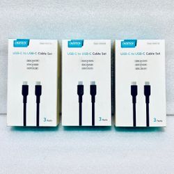 lot Of 3 New Other Choetech USB-C To USB-C (2) 6.6’ & (1) 4’ Cable Set, Black