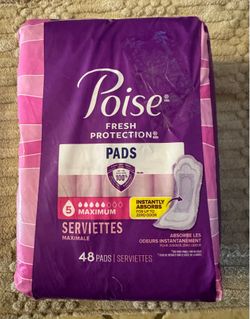 New Poise Incontinence & Postpartum Pads for Bladder Leaks, 5 Drop Maximum Absorbency 48 Count