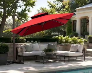 13 ft. x 10 ft. Double Top Cantilever Patio Umbrella 360° Rotation Outdoor Offset Umbrella in Red