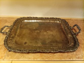 Vintage Large Silver-Plated Serving Tray with Handles