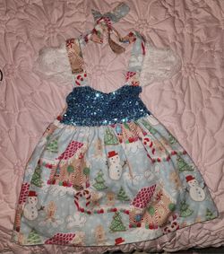 Gingerbread snowman sequin holiday Christmas sparkle Dress Custom Size 2T 24 mo
