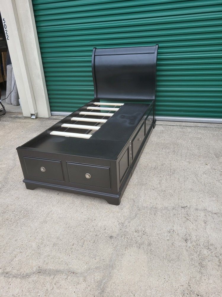 Sleigh Twin Bed With Drawers Built In.