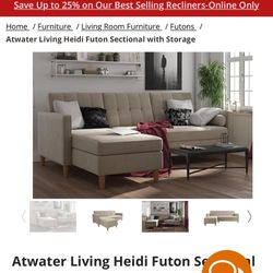 Atwater Living Heidi Futon Sectional with Storage