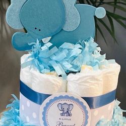 BLUE ELEPHANT PEANUT on the Way baby shower diaper cakes gift party decor
