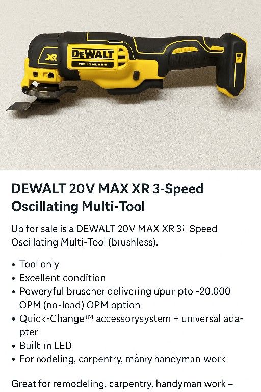 DEWALT 20V MAX XR 3-Speed Oscillating Multi-Tool — Excellent Condition