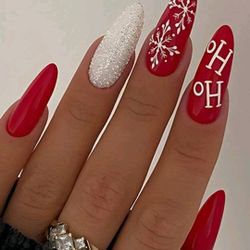 24 pcs. Christmas Ho-Ho Snowflake Medium Press-On Nails