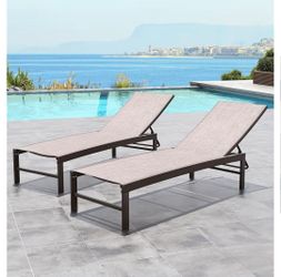 Chaise Lounge Chair Outdoor Set of 2, Adjustable 5 Positions Outdoor Lounge Furniture, Pool Tanning Recliner Perfect for Patio, Lawn, Yard, Pool