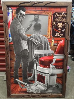 Skeleton Barber Shop Painting