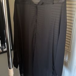 Oversized Sheer Black Long Sleeve Blouse