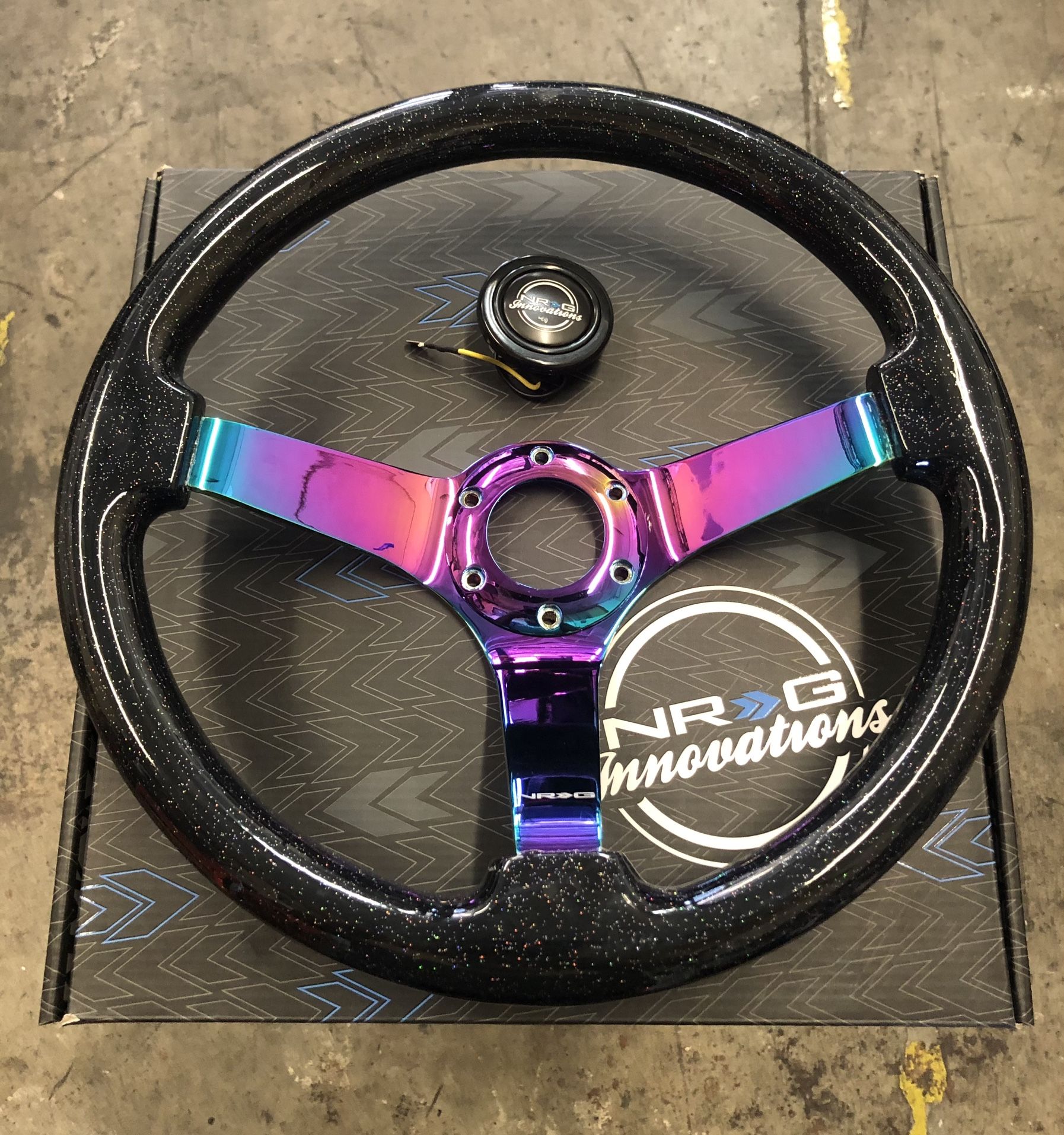 NRG 350mm galaxy sparkled wood grain steering wheel (3” Deep Dish)