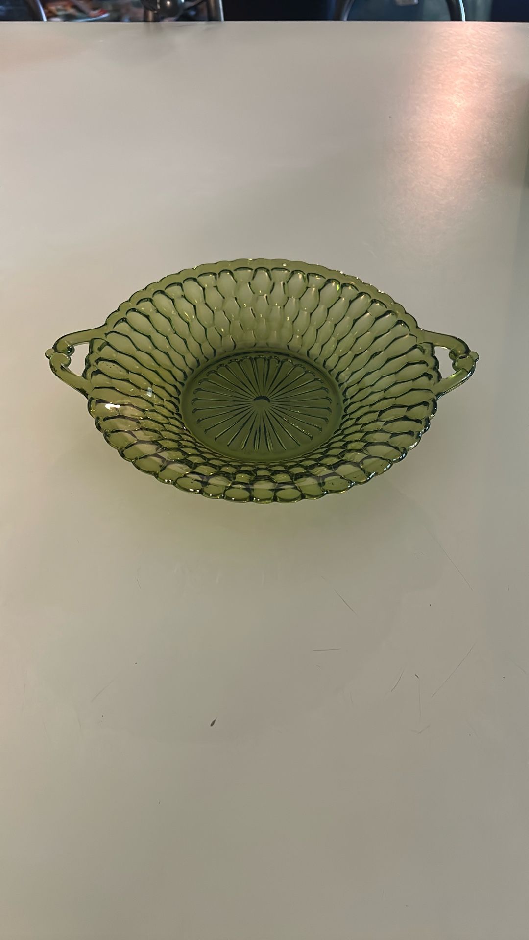 Vintage Indiana Glass Green Honeycomb Dish