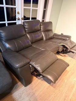 Top Grain Genuine Leather Dark Gray Recliner Couch Sofa